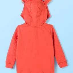 Babyhug Terry Knit Full Sleeves Hooded Jacket with T-Shirt & Joggers Set with Animal Print & Applique - Coral image 5
