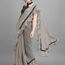 Flip The Style Polka Dot Block Print Ruffles Regular Saree-image-25
