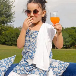 Thread & Button Girls Floral Printed Regular Pure Cotton Kurti with Sharara & With Dupatta image 5
