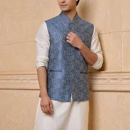 Tasva Men Embroidered Mandarin Collar Bundi Nehru Jacket image 5