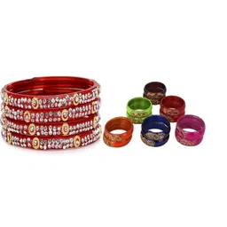SOMIL Set of 16 Artificial Stones Studded Ethnic Slip-On Bangles-image-39