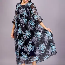 JC4U Floral Printed Bell Sleeve Georgette Fit and Flare Maxi Dress image 3