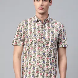 Hatheli Men White & Green Hand Block Printed Casual Shirt-picture-10