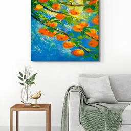 999Store Blue & Orange 1 Piece Canvas Floral and Botanical Wall Paintings-image-93