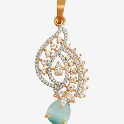 Kushal's Fashion Jewellery Mint Rhodium Gold-Plated Party Zircon Pendant Set image 4