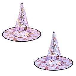 Sarvda Pack Of 2 Jack O Lantern Pumpkin Foil Printed Veil Halloween Costume Witch Hats - Multi Color-picture-22