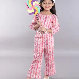 Taffykids Three Fourth Sleeves Lace Detailed Ethnic Crop Top And Palazo Set - Multi Colour-picture-14