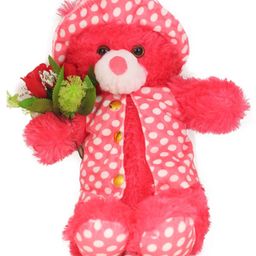 Tickles Jacket Teddy with Rose Soft Stuffed Plush Toy for Kids Boys & Girls (Size: Length 60 cm Color: Magenta)-picture-1