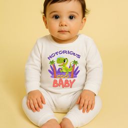 The Peppy Tend 100% Cotton Knit Full Sleeves Notorious Cool Kid Text Printed Romper - White-picture-27