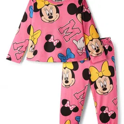 Babyhug Disney 100% Cotton Full Sleeves Night Suit With Minnie Mouse Print - Dark Pink-picture-14