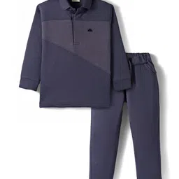 Rikidoos Full Sleeves Cut & Sew Sweatshirt With Joggers Set - Navy Blue & Grey-picture-10