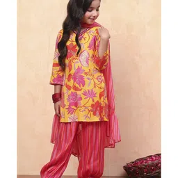 BIBA Three Fourth Sleeves Floral Printed & Sequin Embellished Suit Set - Pink image 3