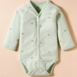 I Bears Interlock Knit Full Sleeves Onesies With Rainbow Print - Sea Green image 2