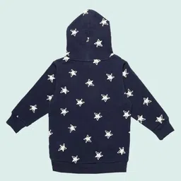Nino Bambino Organic Cotton Knit Full Sleeves Star Printed Light Winter Hoodie - Blue image 3