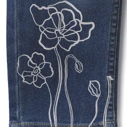 Pine Kids Woven Full Length Washed Denim Jeans With Floral Print - Blue image 3
