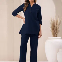 Janasya Pure Cotton V Neck Tunic & Trousers Co-Ords-picture-25