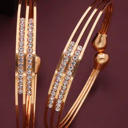 Sangria Set Of 2 Gold-Plated Cubic Zirconia Studded Bangles-picture-27