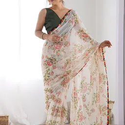 Mitera Floral Printed Saree with Blouse Piece-picture-26