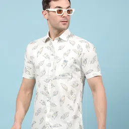 Crimsoune Club Spread Collar Slim Fit Floral Printed Cotton Shirt-picture-10