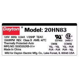 Dayton Stud Mount 1/25 Hp HVAC Motor 1 No. of Speed Single phase, 20HN83 image 3