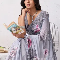 Mitera Floral Beads and Stones Pure Georgette Saree image 5