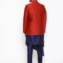 SG RAJASAHAB Men Navy Blue & Red Solid Kurta with Trousers & Ethnic Jacket image 5