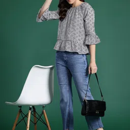 DressBerry Geometric Print Flared Sleeve Top image 5