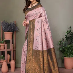 oxalis Woven Design Zari Pure Silk Banarasi Saree With Blouse image 3