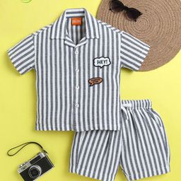 Ministitch Boys Striped Short Sleeves Pure Cotton Shirt With Shorts-picture-49