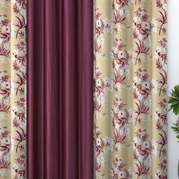 Banchmark Home Furnishings Purple & White Set of 3 Floral Black Out Window Curtain-image-67
