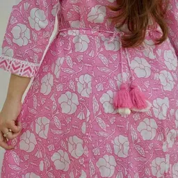 KALINI Women Floral Printed Regular Mirror Work Pure Cotton Kurta with Palazzos & Dupatta image 4