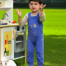 Mi Arcus 100% Cotton Peri Knitted Dungaree With Front Pocket - Purple-image-65