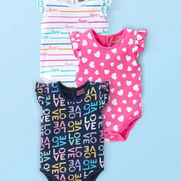 Babyhug 100% Cotton Interlock Cap Sleeves Onesies Love Print Pack of 3 - Multicolor-picture-24
