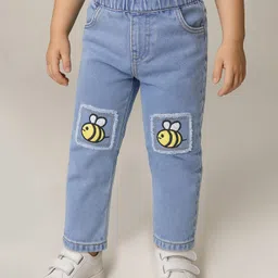 Mark & Mia Cotton Lycra Full Length Denim Jeans with Honey Bee Embroidery Patch Detailing - Light Blue-picture-27
