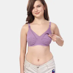 Fabme Cotton Sleeveless Solid Non Padded Maternity Nursing Bra - Lavender Purple-picture-26