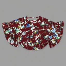 Actuel Bell Sleeves Floral Printed Top - Maroon White & Blue-picture-13