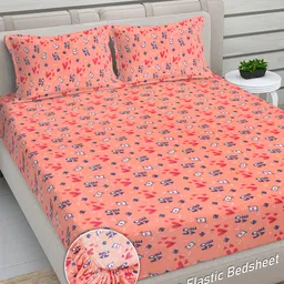 FABINALIV Peach Abstract Woollen King Size Fitted Double Bedsheet with 2 Pillow Covers-picture-33