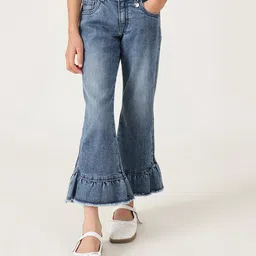 One Friday 100% Cotton Denim Mild Washed Bootcut Jeans - Blue-image-37