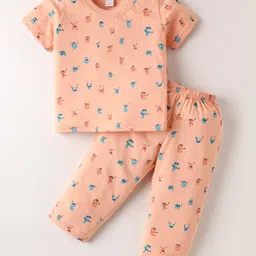 Tango Single Jersey Knit Half Sleeves Co-ords Night Suit with Alphabet Print - Peach-picture-20