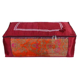 Kuber Industries Satin Bow Design Lehenga CoverFoldable & Dustproof Salwar Suit CoverZipper Gown Organizer With Side Transparent,Maroon, image 2