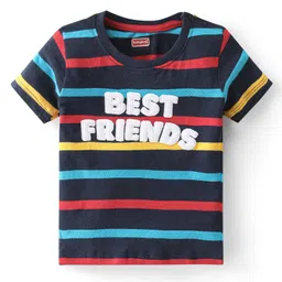 Babyhug Cotton Knit Half Sleeves Striped T-Shirt & Shorts Set With Text Print - Multicolor image 2