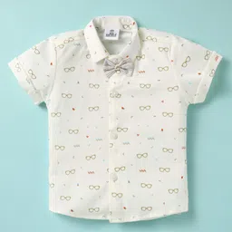 Mini Taurus Knit Half Sleeves 3 Piece Party Suite with Stripes & Attached Bow- Beige image 2