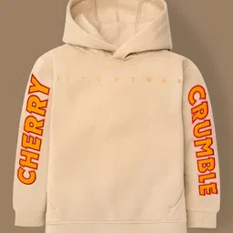 Cherry Crumble By Nitt Hyman Knit Full Sleeves Brand Name Patch Detailed Hooded Heavy Winter Sweatshirt & Joggers Set - Beige image 4