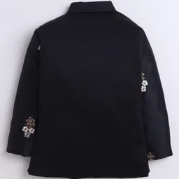 Fourfolds Woven Solid Sherwani Pant With Full Sleeves Sequins Embellished & Floral Embroidered Jacket Set - Black image 4