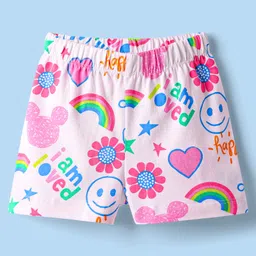 Babyhug Disney Single Jersey Knit Half Sleeves Shorts Night Suit with Minnie Mouse Graphics - Pink image 4