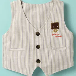 Mini Taurus Knit Half Sleeves 3 Piece Party Suite with Stripes & Attached Bow- Beige image 4