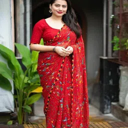 KALINI Warli Printed Pure Georgette Saree With Unstitched Blouse Piece-image-63