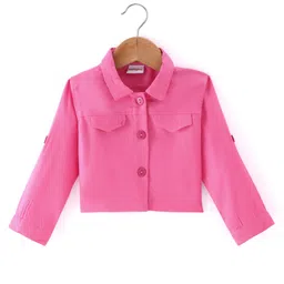 Babyhug 100% Cotton Cambric Frock With Full Sleeves Jacket Floral Print - Pink image 5