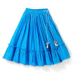 Babyhug Woven Frill Sleeves Lehenga Choli Set And Dupatta With Sequenced Embroidery & Lace Detailing - Blue image 5