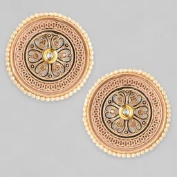 Rubans Gold-Plated Handcrafted Enamel with Kundan Floral Stud Earrings image 2